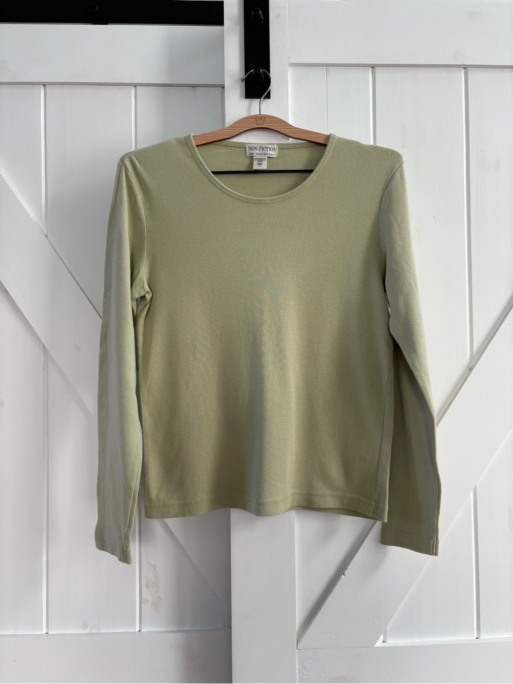 Non-Fiction by Tiger Brand Sage Green 100% Cotton Long Sleeve Scoop Neck Top